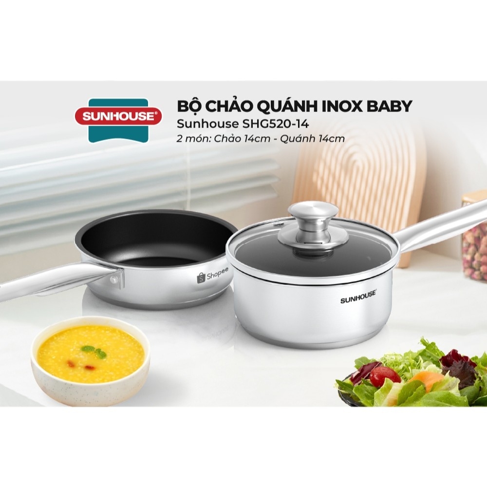 Bộ Chảo Quánh Inox Baby Sunhouse SHG520-14, Phù Hợp Mọi Loại Bếp - JoyMall