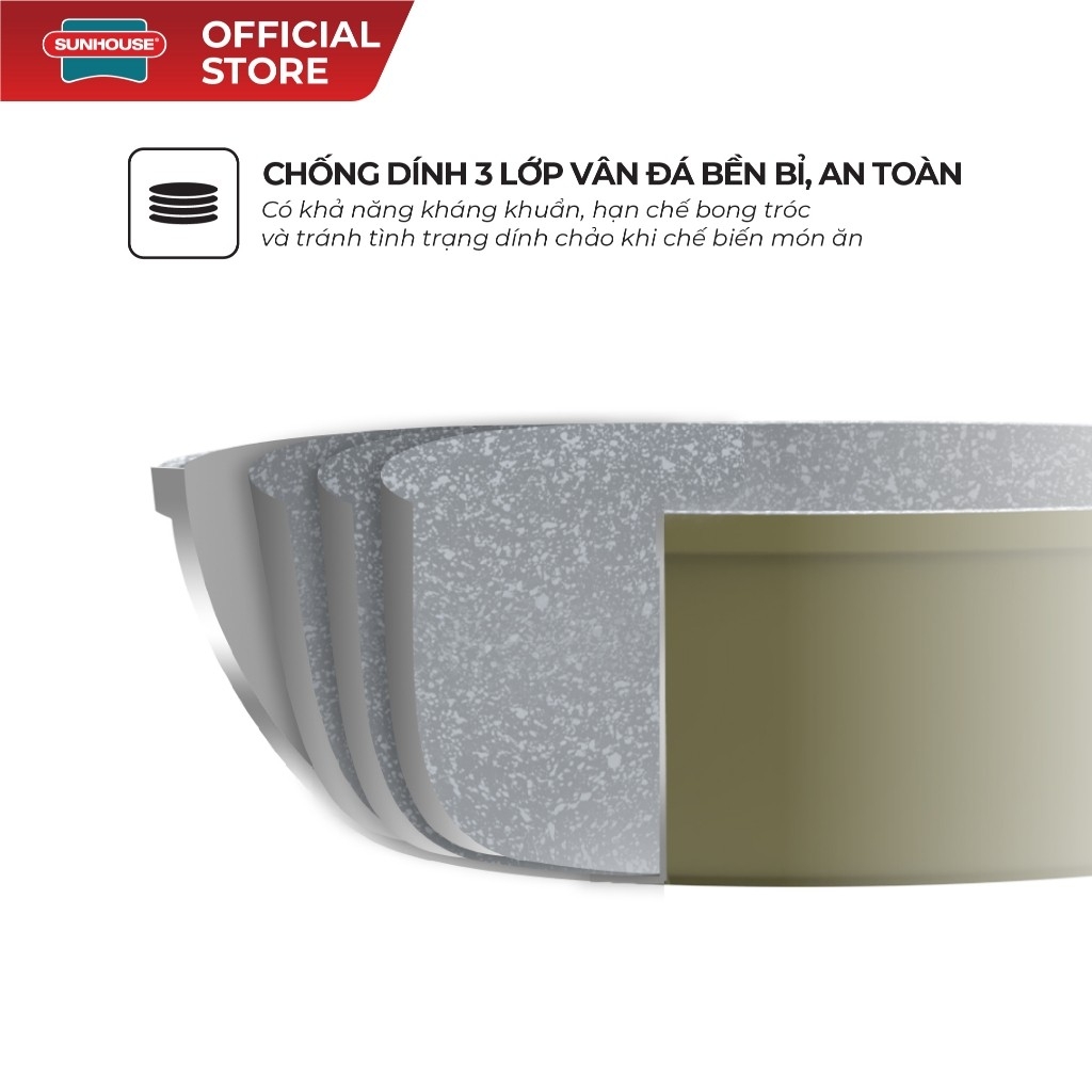 Chảo Siêu Bền Đá Sâu Đáy Từ Sunhouse Trendy SBD24-26-28-30MA, Hàng Chính Hãng - JoyMall