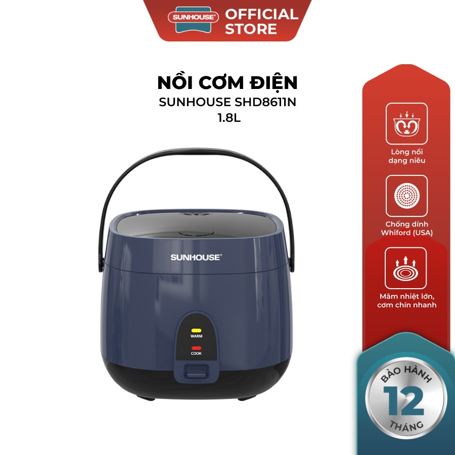 Nồi Cơm Điện Sunhouse SHD8611 1.8L, Hàng Chính hãng - JoyMall