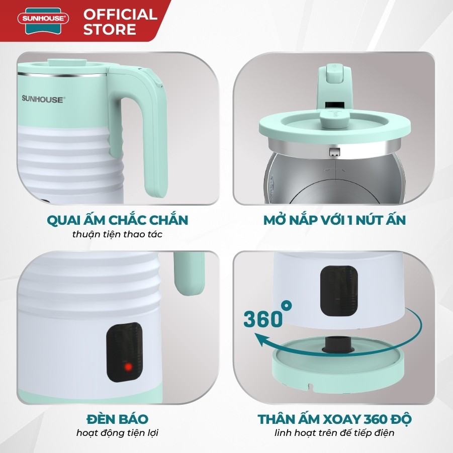 Ấm Siêu Tốc Sunhouse SHD1357 1.8L - 1500W, Bộ Điều Khiển Cao Cấp, Thân Ấm 2 Lớp Chống Bỏng - JoyMall