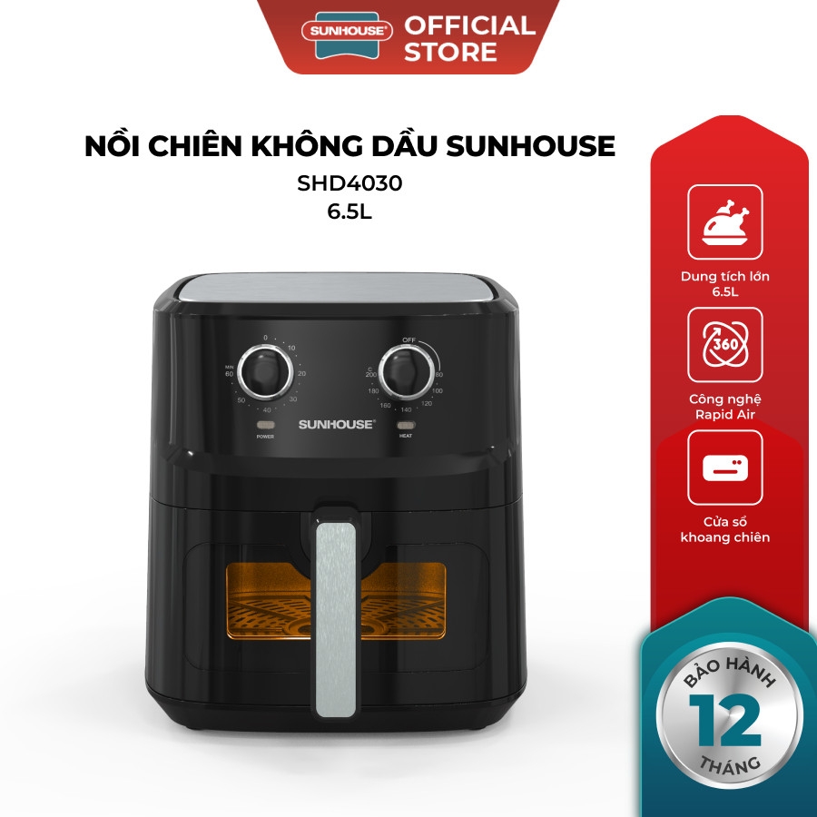 Nồi Chiên Không Dầu SUNHOUSE SHD4030 6.5L, Công Nghệ Rapid Air Giảm Tới 80% Dầu Mỡ, Hàng Chính Hãng - JoyMall