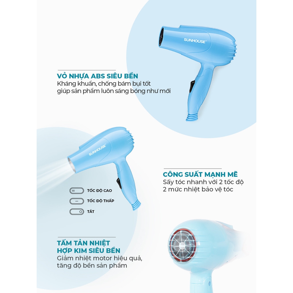 Máy Sấy Tóc SUNHOUSE SHD2305 650W, 2 Tốc Độ Gió, 2 Mức Nhiệt Tản Nhiệt Tốt - JoyMall