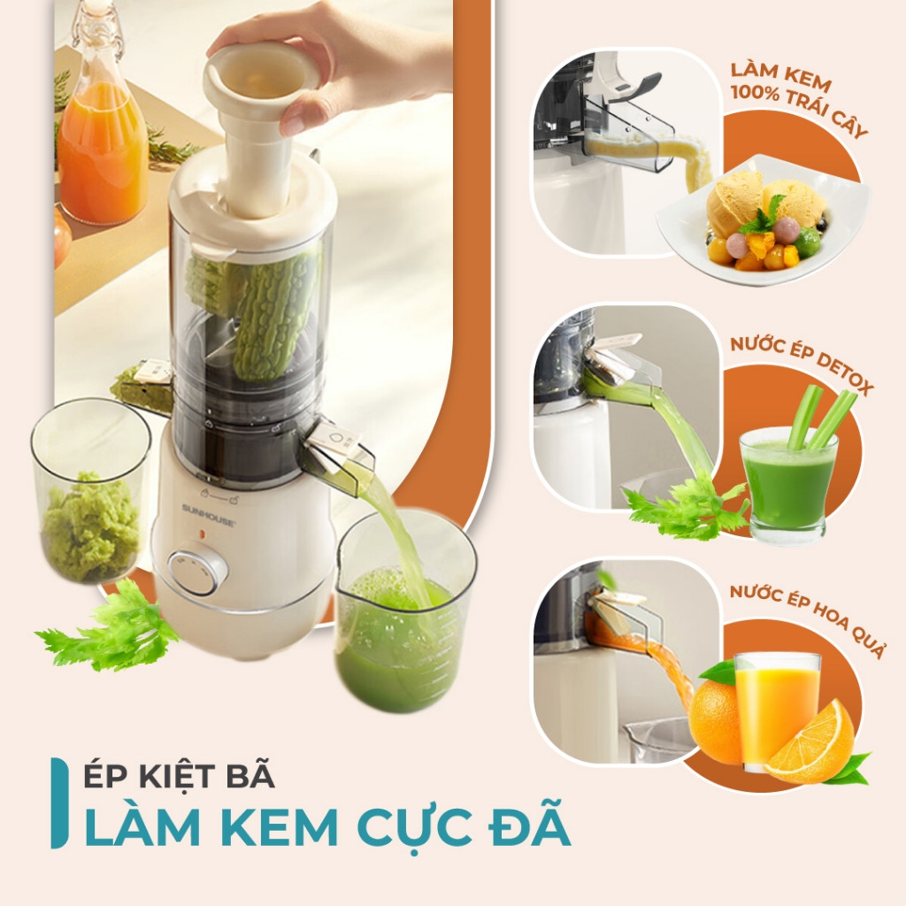 Máy Ép Chậm Sunhouse SHD5515 600ml, Làm Được Kem - JoyMall