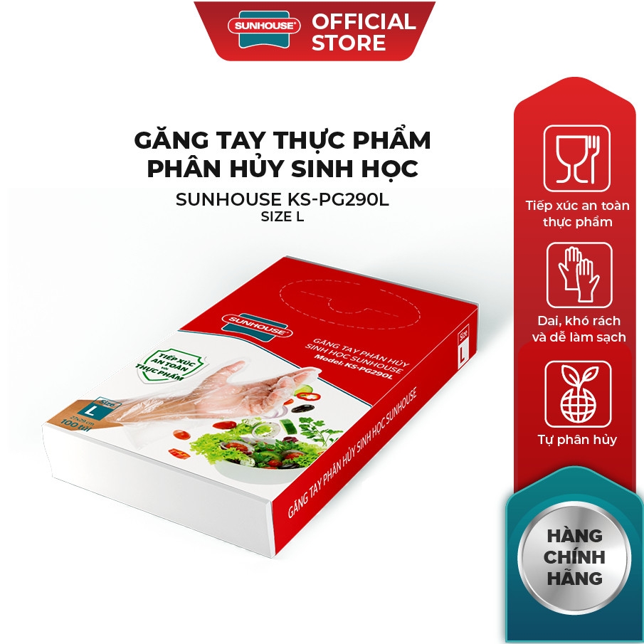 Găng Tay Thực Phẩm Phân Thủy Sinh Học Sunhouse KS-PG290L, Hàng Chính Hãng - JoyMall