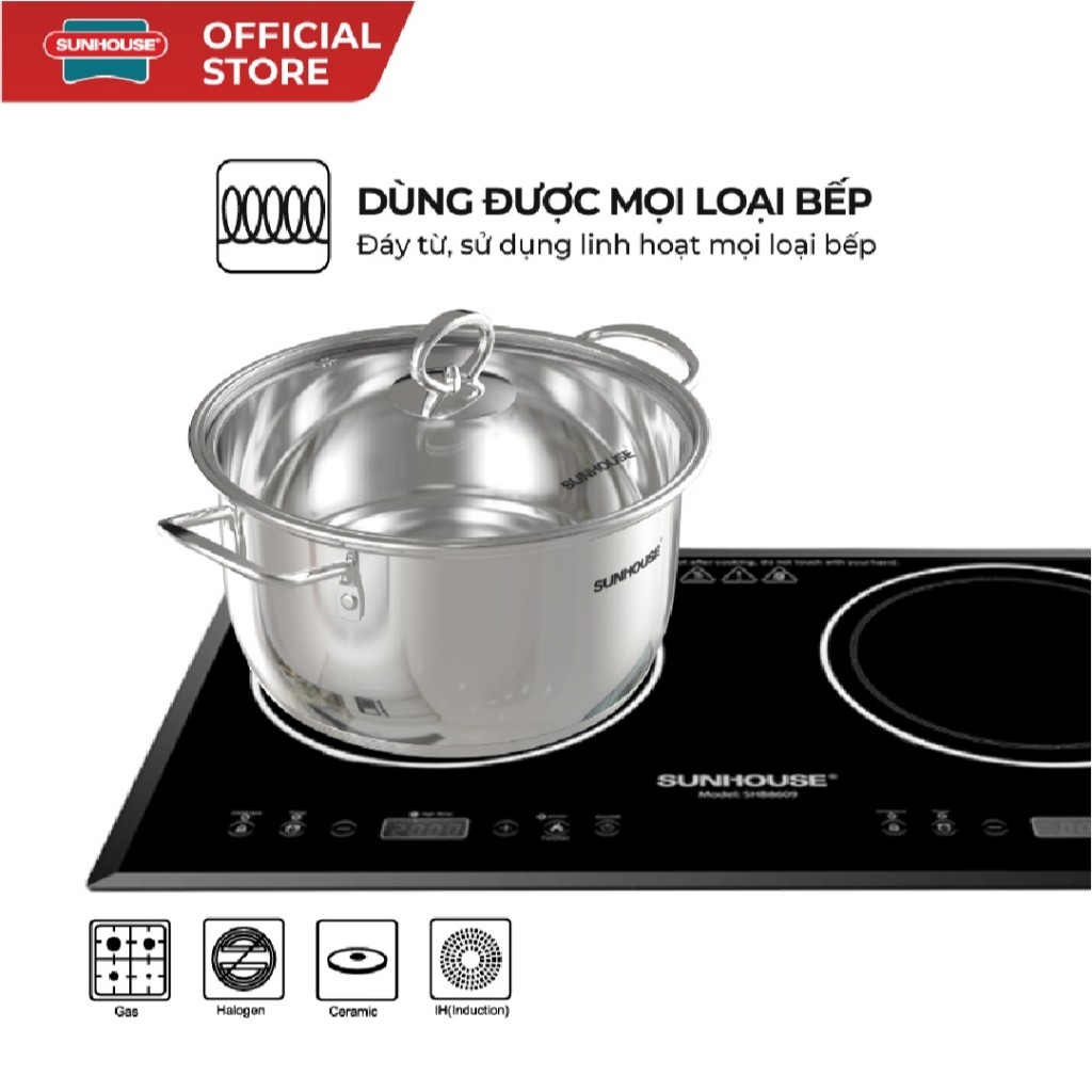 Nồi Inox 5 Đáy Sunhouse SHG788 -16/20/24 cm, Công Nghệ Impact Bonding, Dùng Mọi Loại Bếp - JoyMall