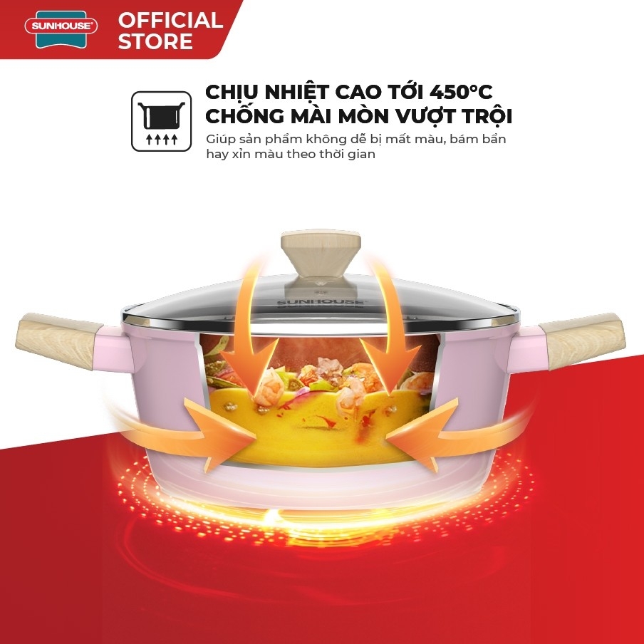 Nồi Phủ Sứ Nano Đáy Từ Sunhouse Healthy SHG7979MP-20-24, Chống Dính Nano Ceramic, Hàng Chính Hãng - JoyMall