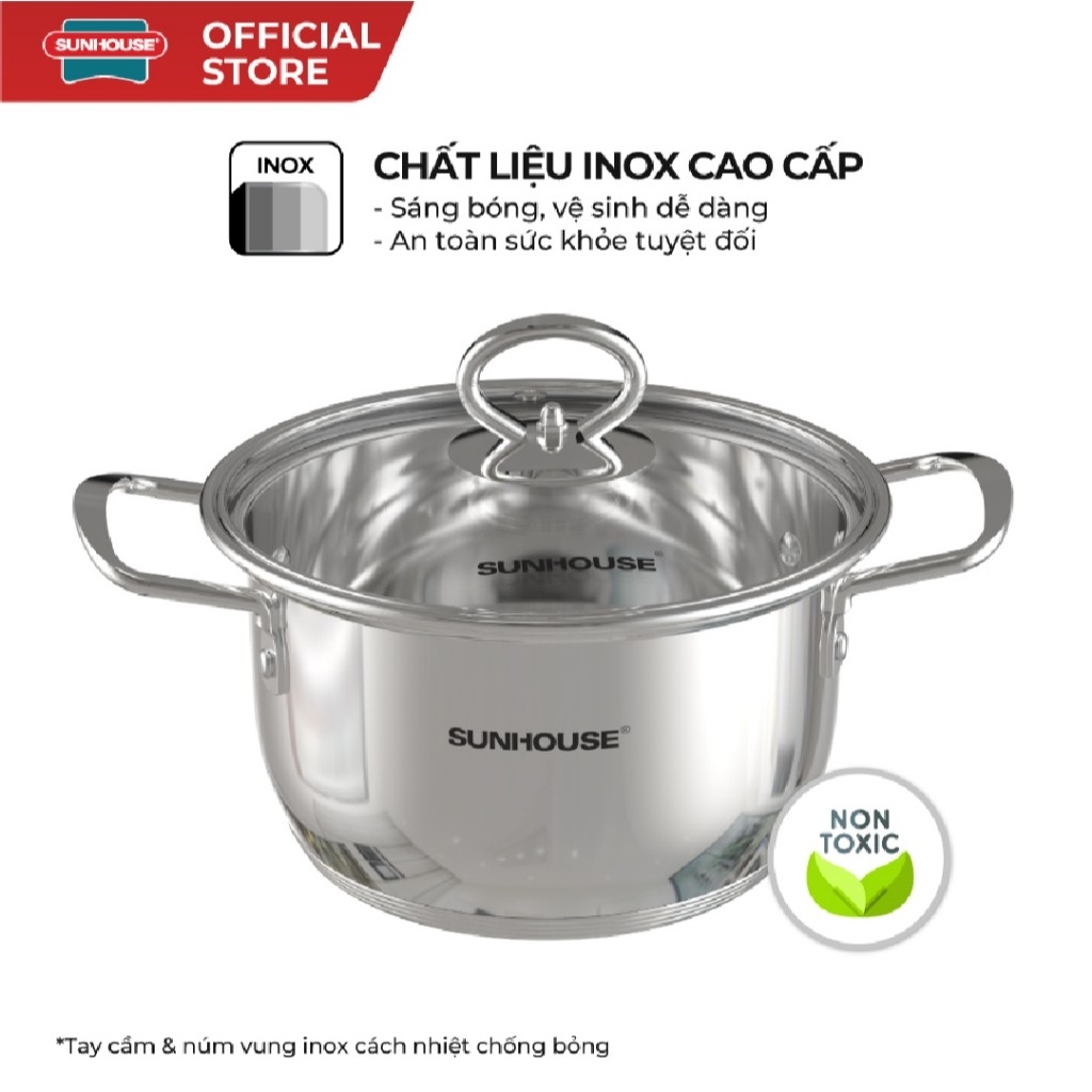 Nồi Inox 5 Đáy Sunhouse SHG788 -16/20/24 cm, Công Nghệ Impact Bonding, Dùng Mọi Loại Bếp - JoyMall