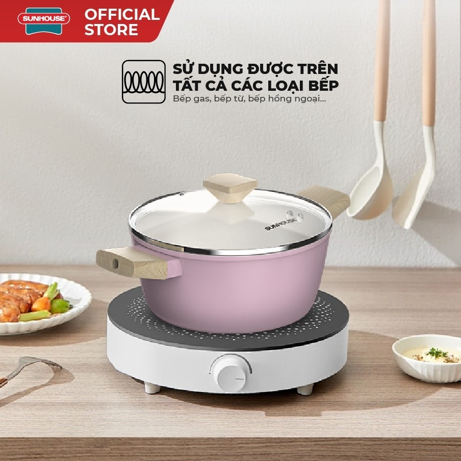 Nồi Phủ Sứ Nano Đáy Từ Sunhouse Healthy SHG7979MP-20-24, Chống Dính Nano Ceramic, Hàng Chính Hãng - JoyMall