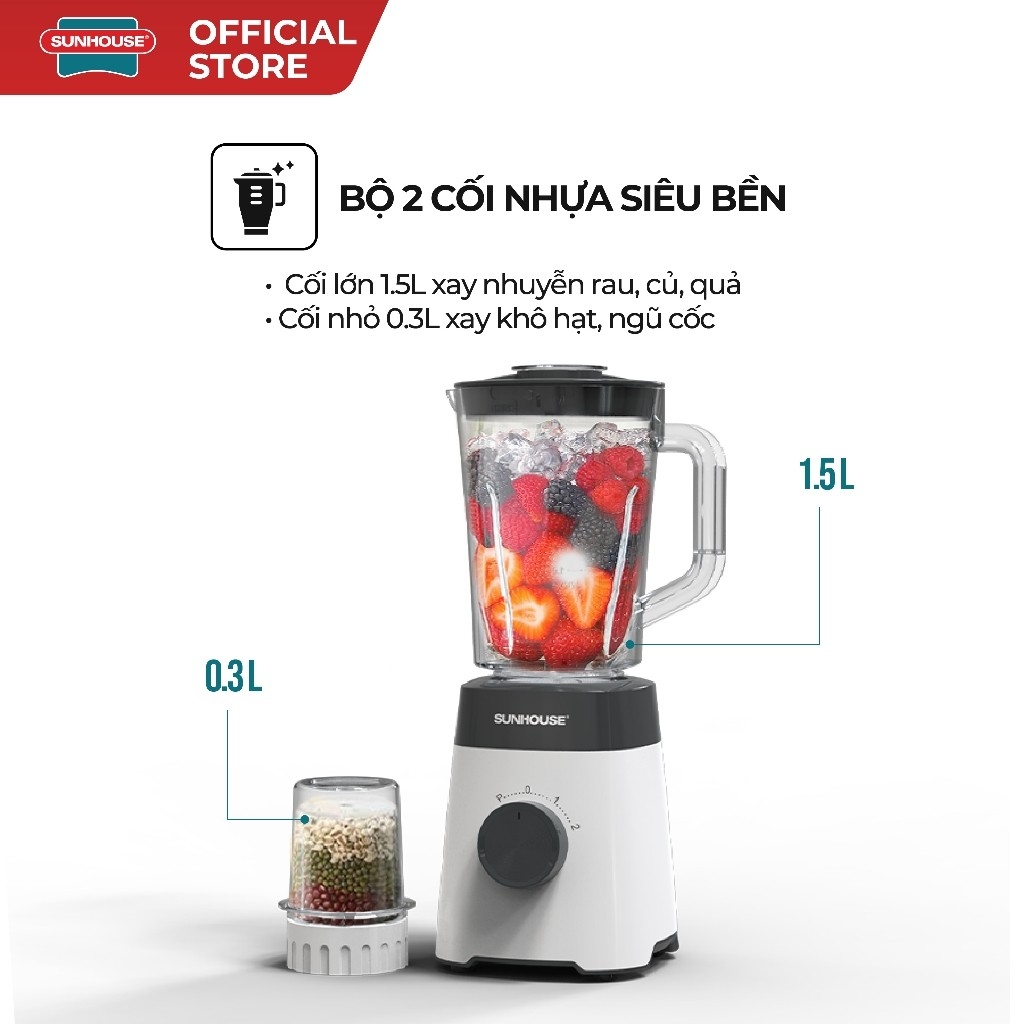 Máy Xay Sinh Tố Đa Năng Sunhouse SHD5114 450W, Lưỡi Dao Inox Sắc Bén, Hàng Chính Hãng - JoyMall