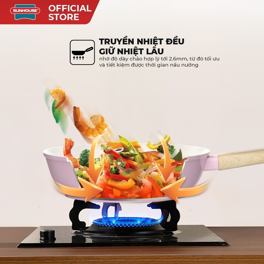 Chảo Phủ Sứ Đáy Từ Sunhouse SHG20-24-26MP, Chống Dính Nano Ceramic, Bắt Từ Nhanh, Hàng Chính Hãng - JoyMall
