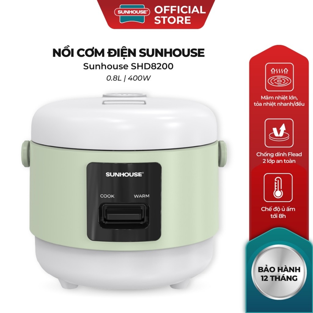 Nồi Cơm Điện Sunhouse SHD8200 0.8L, Giữ Ấm Tới 8 Tiếng - Chống Dính 2 Lớp, Hàng Chính Hãng - JoyMall