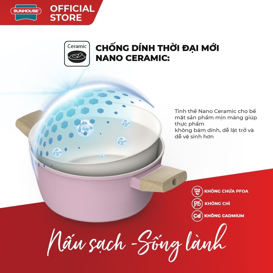 Nồi Phủ Sứ Nano Đáy Từ Sunhouse Healthy SHG7979MP-20-24, Chống Dính Nano Ceramic, Hàng Chính Hãng - JoyMall