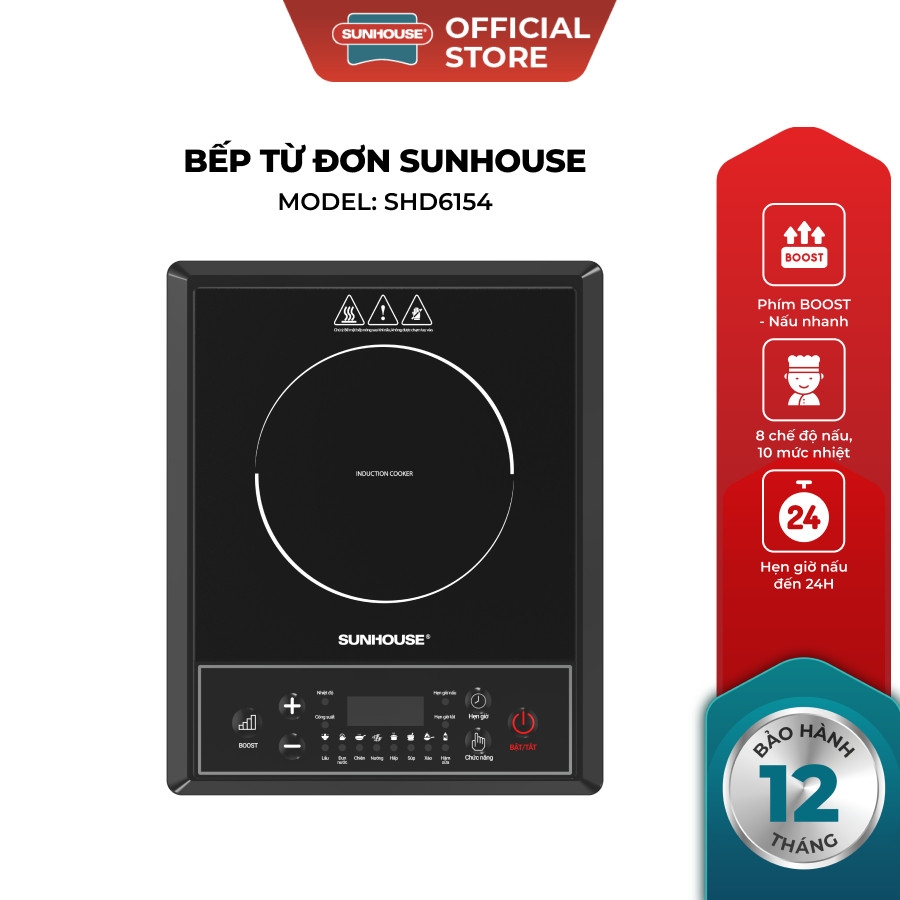 Bếp Từ Đơn Sunhouse SHD6154 2000W, 8 Chế Độ Nấu, Hàng Chính Hãng - JoyMall