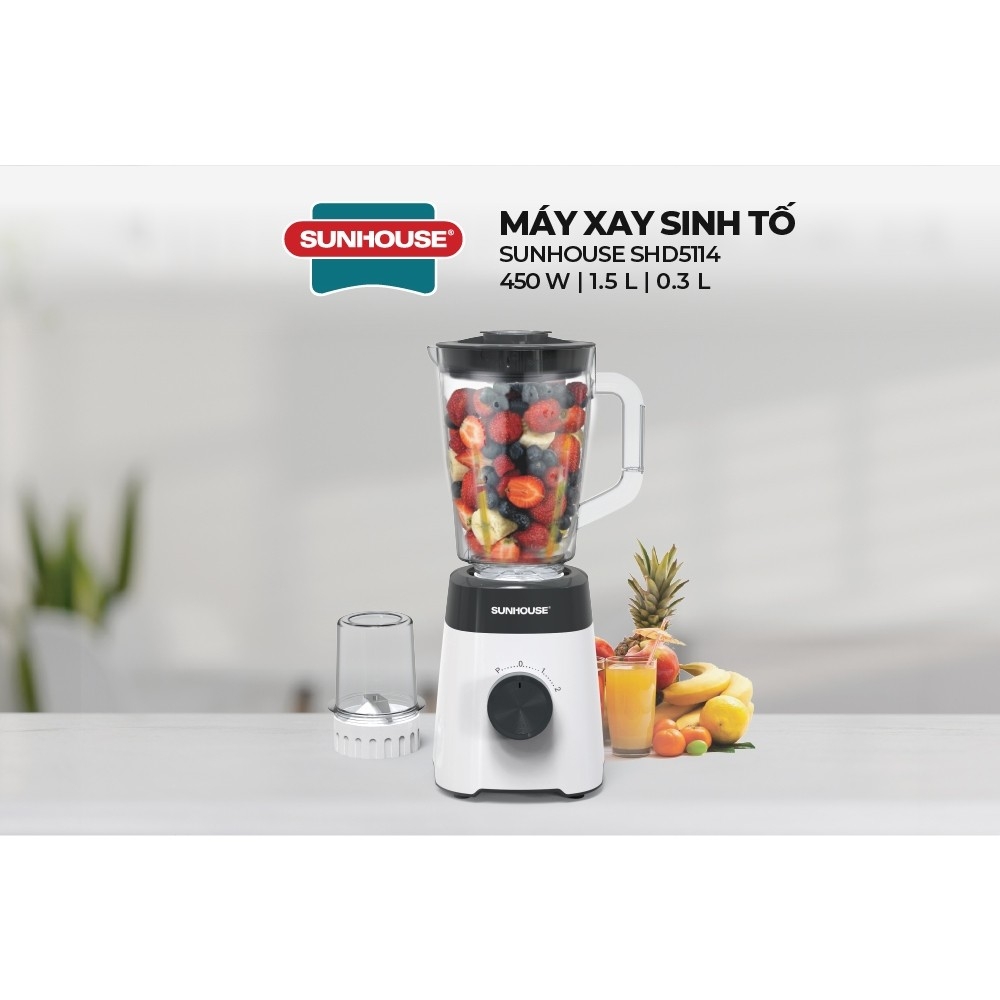 Máy Xay Sinh Tố Đa Năng Sunhouse SHD5114 450W, Lưỡi Dao Inox Sắc Bén, Hàng Chính Hãng - JoyMall