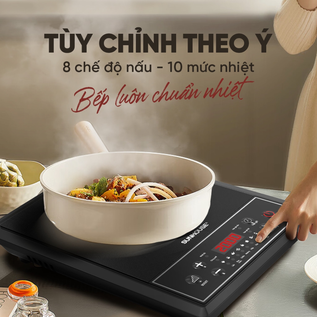Bếp Từ Đơn Sunhouse SHD6154 2000W, 8 Chế Độ Nấu, Hàng Chính Hãng - JoyMall