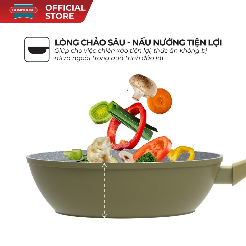 Chảo Siêu Bền Đá Sâu Đáy Từ Sunhouse Trendy SBD24-26-28-30MA, Hàng Chính Hãng - JoyMall