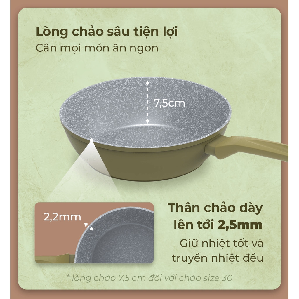 Chảo Siêu Bền Đá Sâu Đáy Từ Sunhouse Trendy SBD24-26-28-30MA, Hàng Chính Hãng - JoyMall