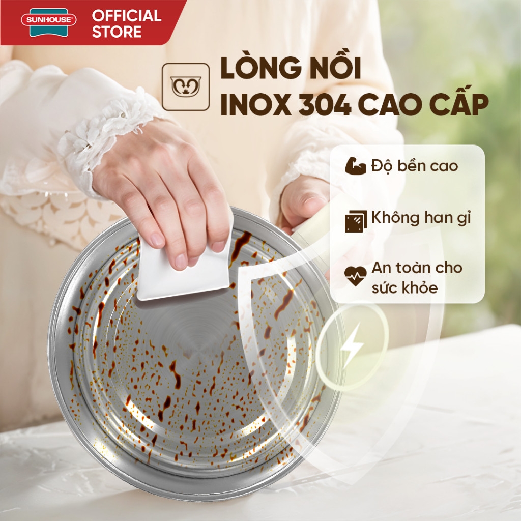 Lẩu Điện Mini Đa Năng Sunhouse 1,6L SHD4516, 2L SHD4517, Lòng Nồi Inox 304, Hàng Chính Hãng - JoyMall