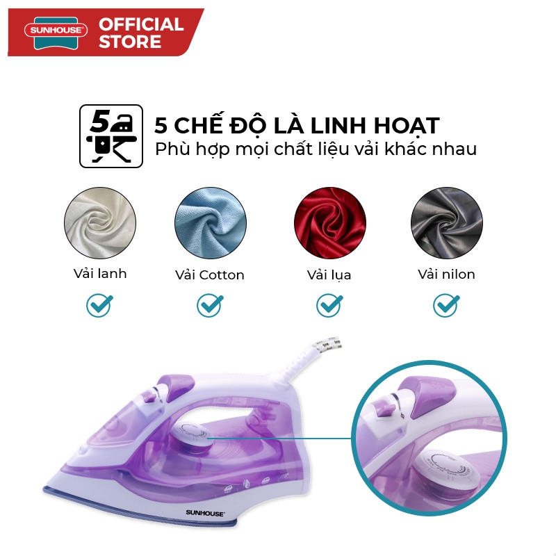 Bàn Là Hơi SUNHOUSE SHD2063P 1600W, 5 Chế Độ Là, Hàng chính hãng - JoyMall