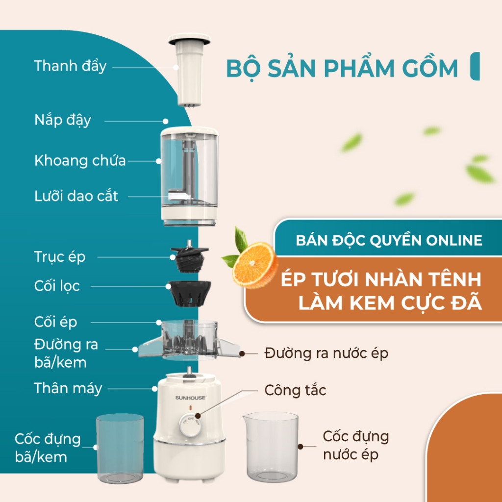Máy Ép Chậm Sunhouse SHD5515 600ml, Làm Được Kem - JoyMall