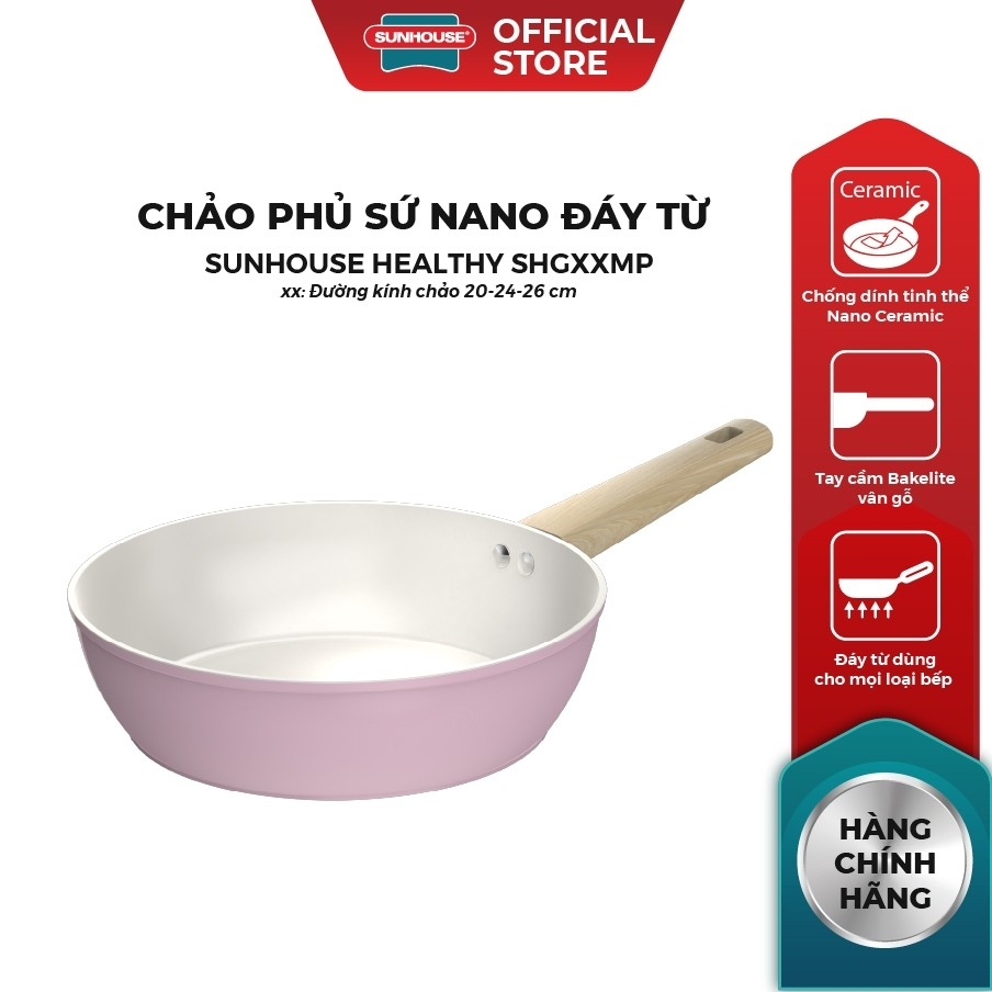 Chảo Phủ Sứ Đáy Từ Sunhouse SHG20-24-26MP, Chống Dính Nano Ceramic, Bắt Từ Nhanh, Hàng Chính Hãng - JoyMall