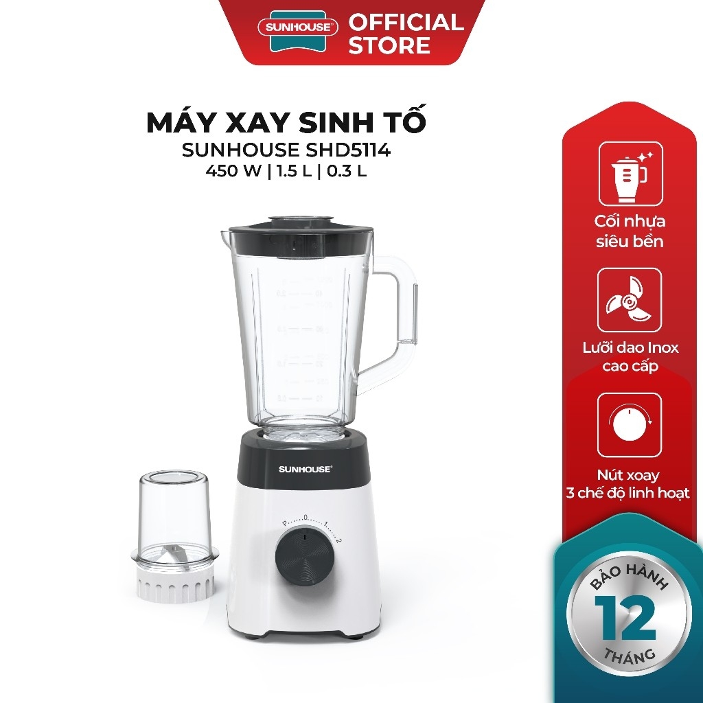 Máy Xay Sinh Tố Đa Năng Sunhouse SHD5114 450W, Lưỡi Dao Inox Sắc Bén, Hàng Chính Hãng - JoyMall