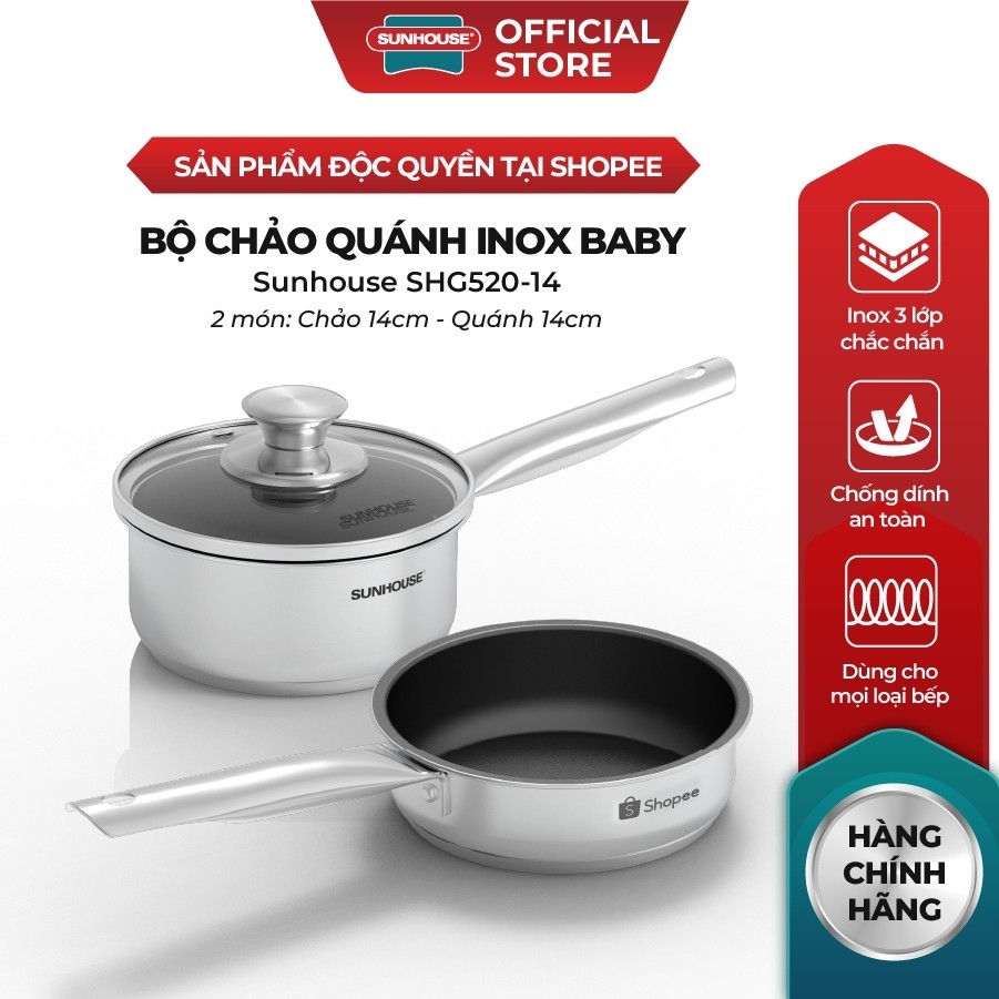 Bộ Chảo Quánh Inox Baby Sunhouse SHG520-14, Phù Hợp Mọi Loại Bếp - JoyMall