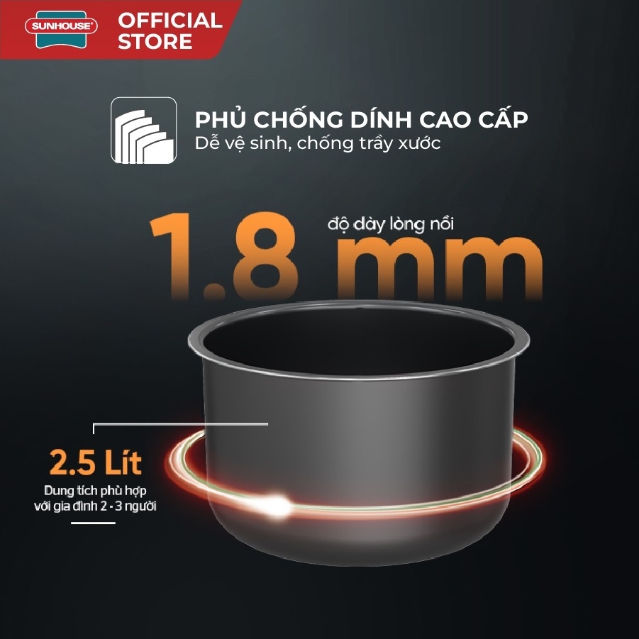 Nồi Áp Suất Điện Đa Năng Sunhouse SHD1520 2.5L, Đa Chức Năng Nấu, Hàng Chính Hãng - JoyMall
