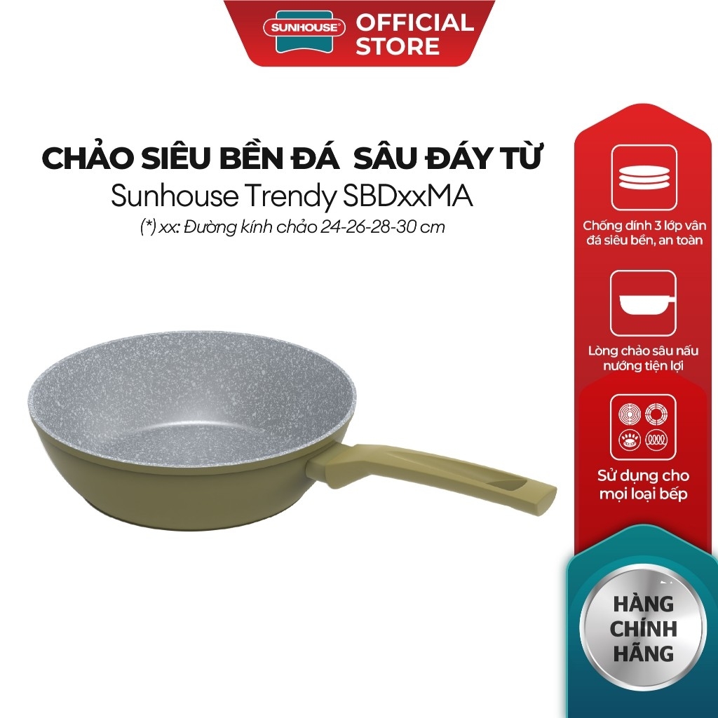 Chảo Siêu Bền Đá Sâu Đáy Từ Sunhouse Trendy SBD24-26-28-30MA, Hàng Chính Hãng - JoyMall