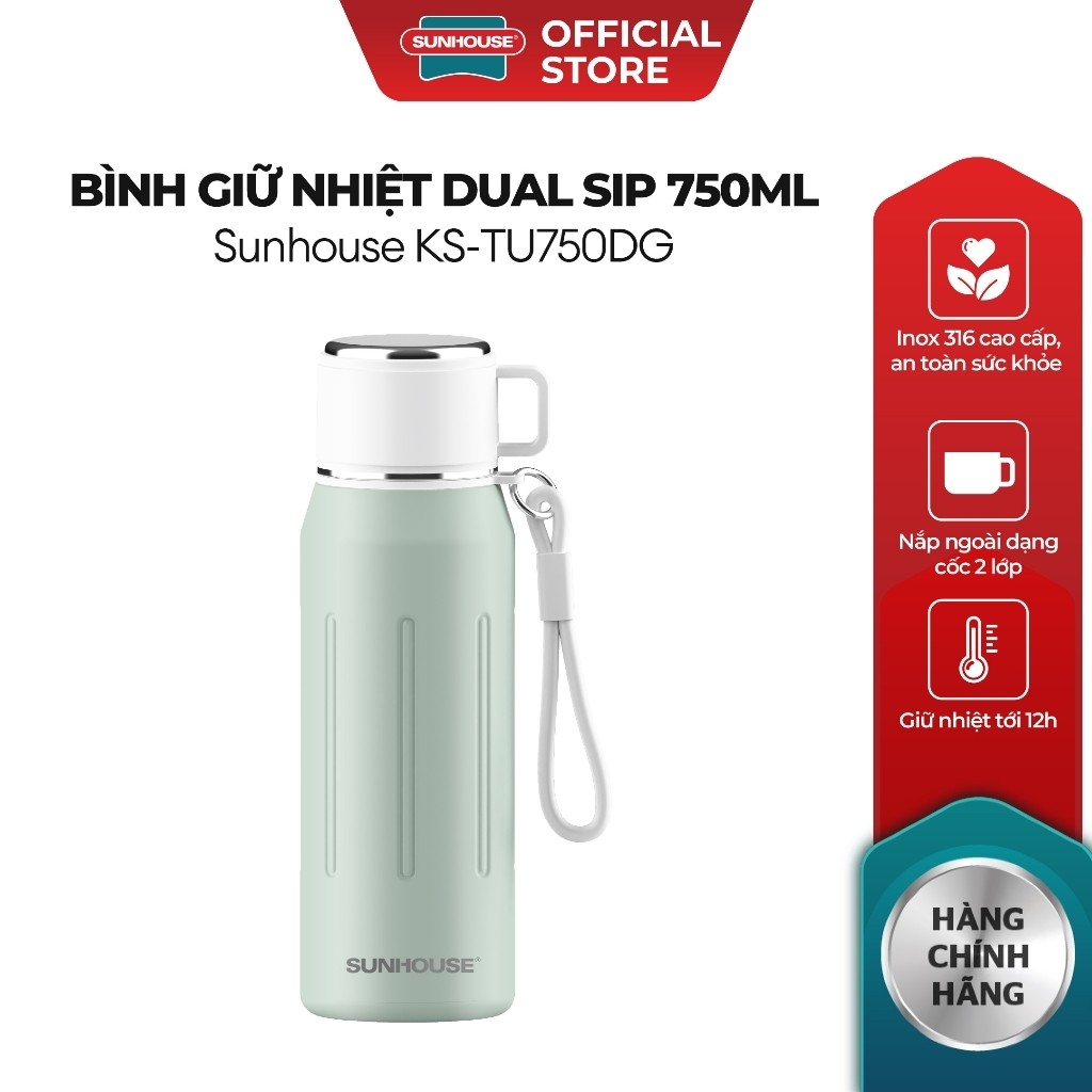 Bình Giữ Nhiệt Dual Sip 750ml Sunhouse KS-TU750DG, Inox 316 Cao Cấp, Hàng Chính Hãng - JoyMall