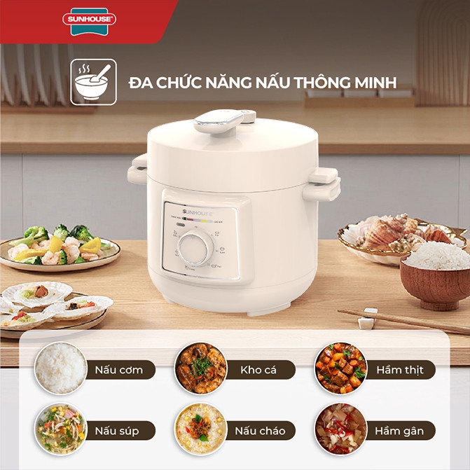 Nồi Áp Suất Điện Đa Năng Sunhouse SHD1520 2.5L, Đa Chức Năng Nấu, Hàng Chính Hãng - JoyMall