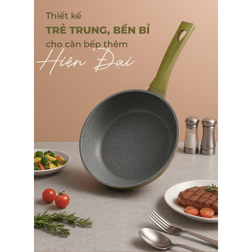 Chảo Siêu Bền Đá Sâu Đáy Từ Sunhouse Trendy SBD24-26-28-30MA, Hàng Chính Hãng - JoyMall