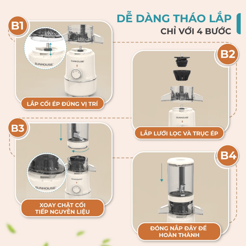 Máy Ép Chậm Sunhouse SHD5515 600ml, Làm Được Kem - JoyMall