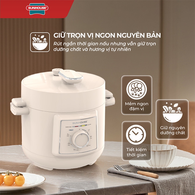 Nồi Áp Suất Điện Đa Năng Sunhouse SHD1520 2.5L, Đa Chức Năng Nấu, Hàng Chính Hãng - JoyMall