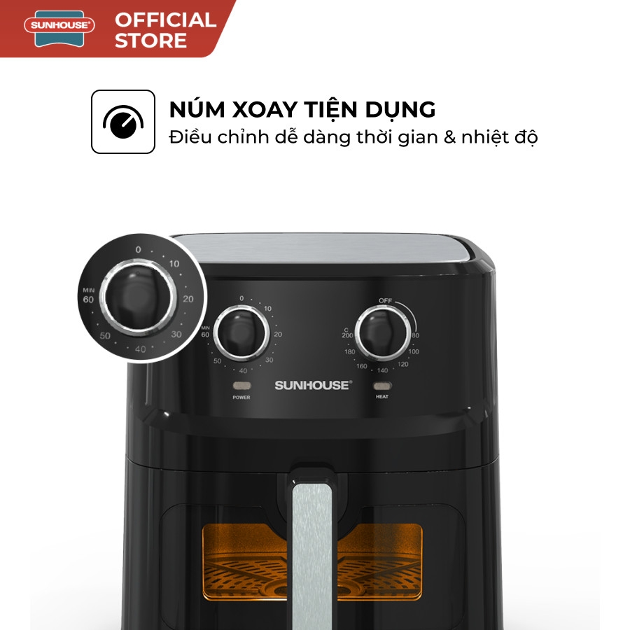 Nồi Chiên Không Dầu SUNHOUSE SHD4030 6.5L, Công Nghệ Rapid Air Giảm Tới 80% Dầu Mỡ, Hàng Chính Hãng - JoyMall