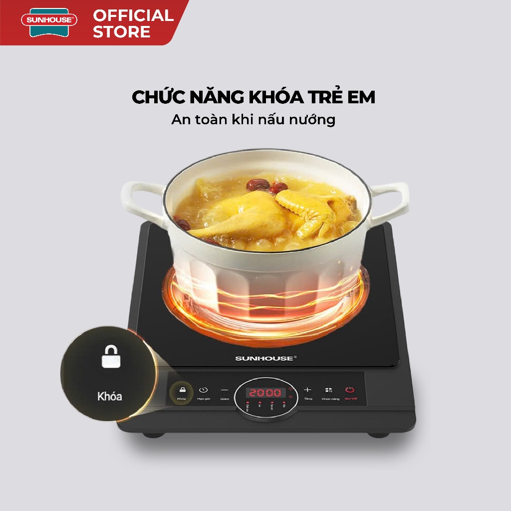 Bếp Hồng Ngoại Sunhouse SHD6012A 2000W, Mặt Kính Pha Lê, Chế Độ Hẹn Giờ - JoyMall