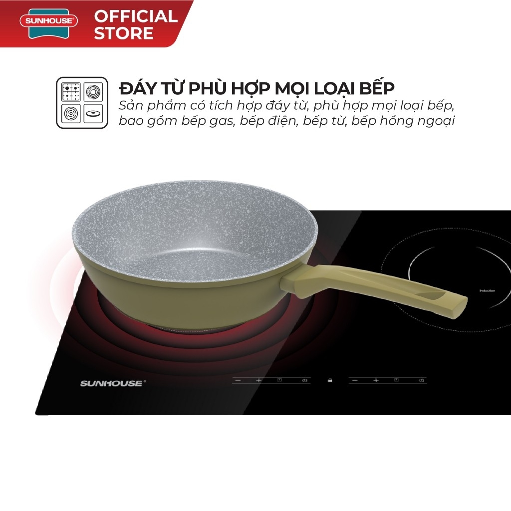 Chảo Siêu Bền Đá Sâu Đáy Từ Sunhouse Trendy SBD24-26-28-30MA, Hàng Chính Hãng - JoyMall