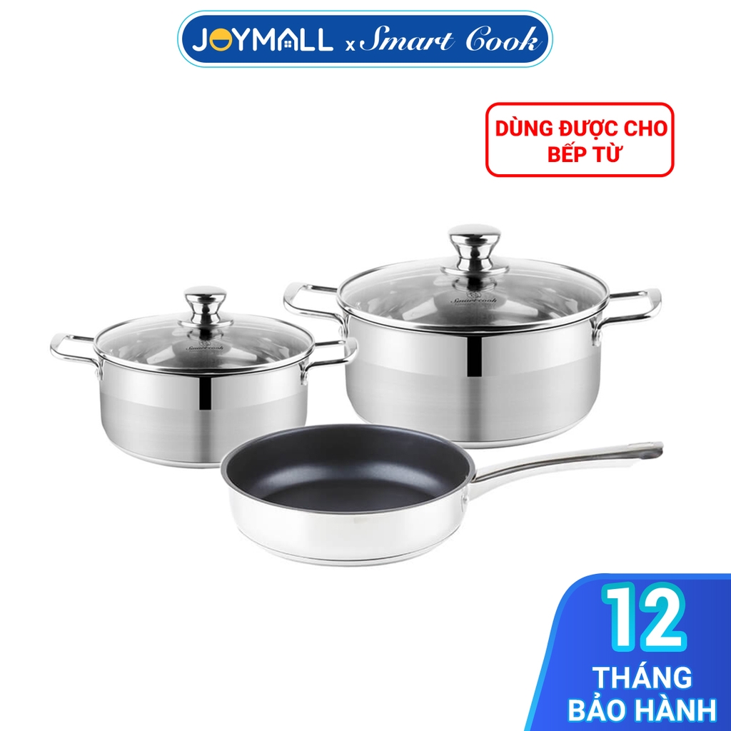 Bộ nồi inox Elmich Smartcook SM2104MN size Nồi 18, 22, chảo 26cm