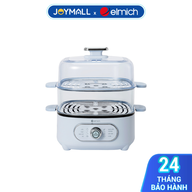 Nồi lẩu hấp 2 tầng Elmich STE-9098, Hàng chính hãng, 8 tính năng hấp, khay hấp nhựa tháo rời-JoyMall