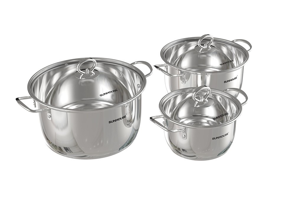 Bộ Nồi Inox Impact 5 Đáy Sunhouse Healthy SHG788E 3 Nồi 16, 20, 24cm, Hàng Chính Hãng, Dùng Mọi Loại Bếp - JoyMall