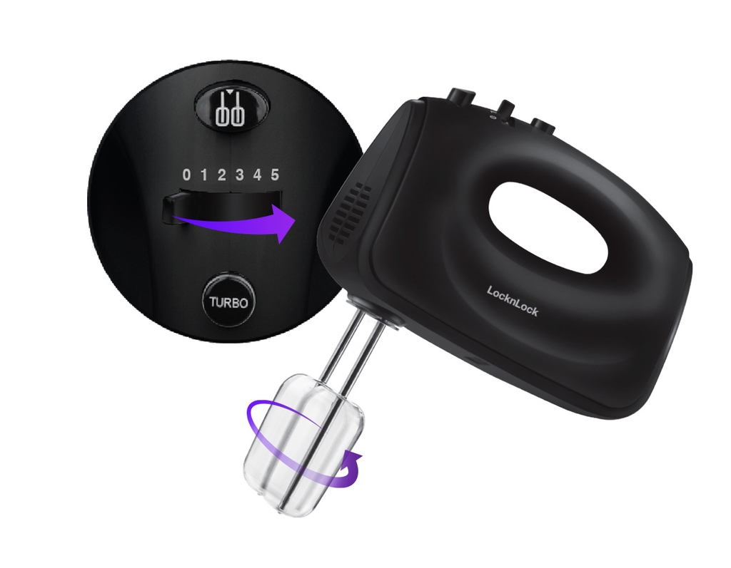 Máy đánh trứng LocknLock EJM501 300W - Hàng chính hãng, 5 tốc độ tùy chỉnh, 2 bộ que đánh linh hoạt - JoyMall