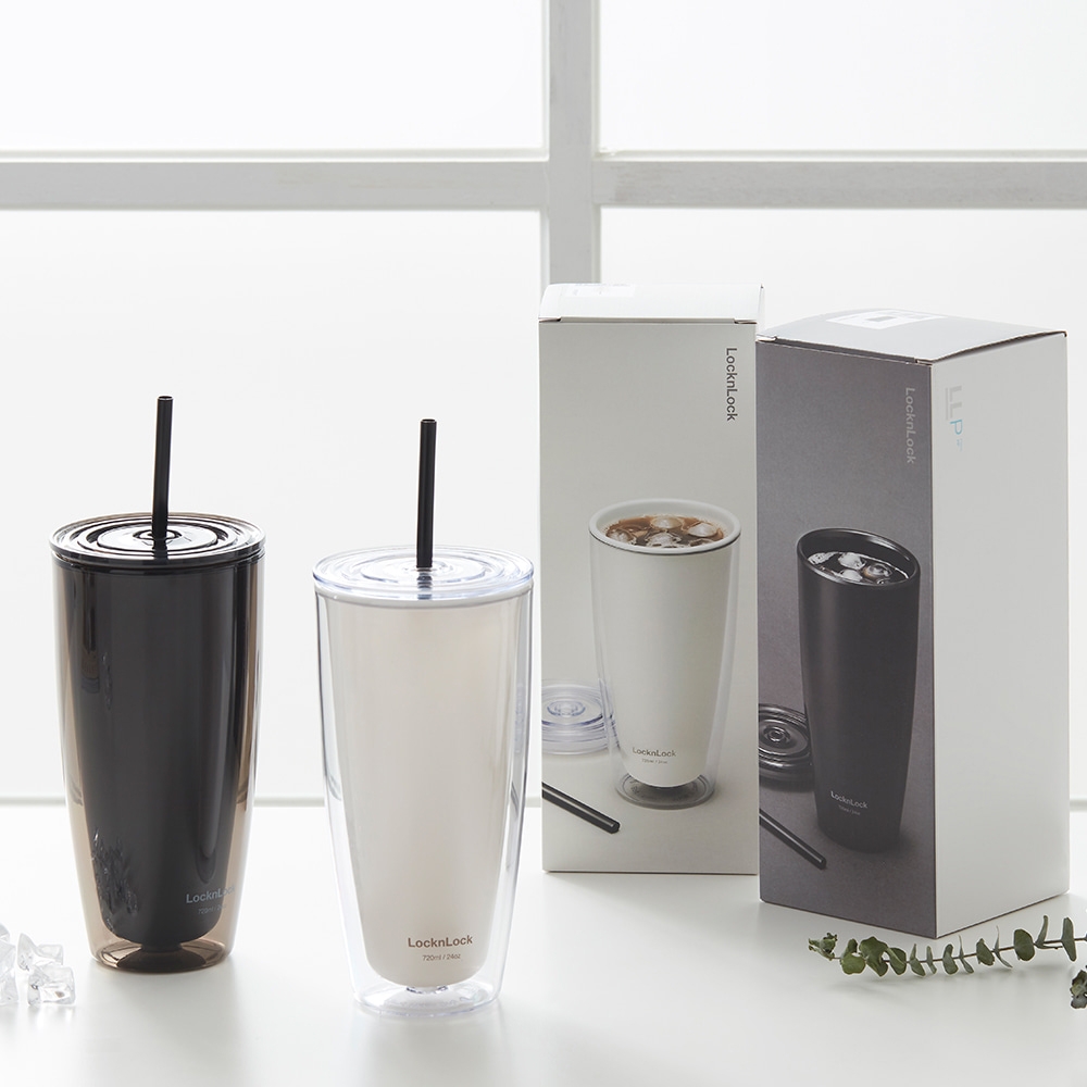 Ly nhựa 2 lớp LocknLock HAP507, HAP509 750ml - Hàng chính hãng, có ống hút,có nắp đậy - JoyMall