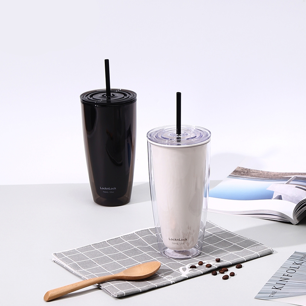 Ly nhựa 2 lớp LocknLock HAP507, HAP509 750ml - Hàng chính hãng, có ống hút,có nắp đậy - JoyMall