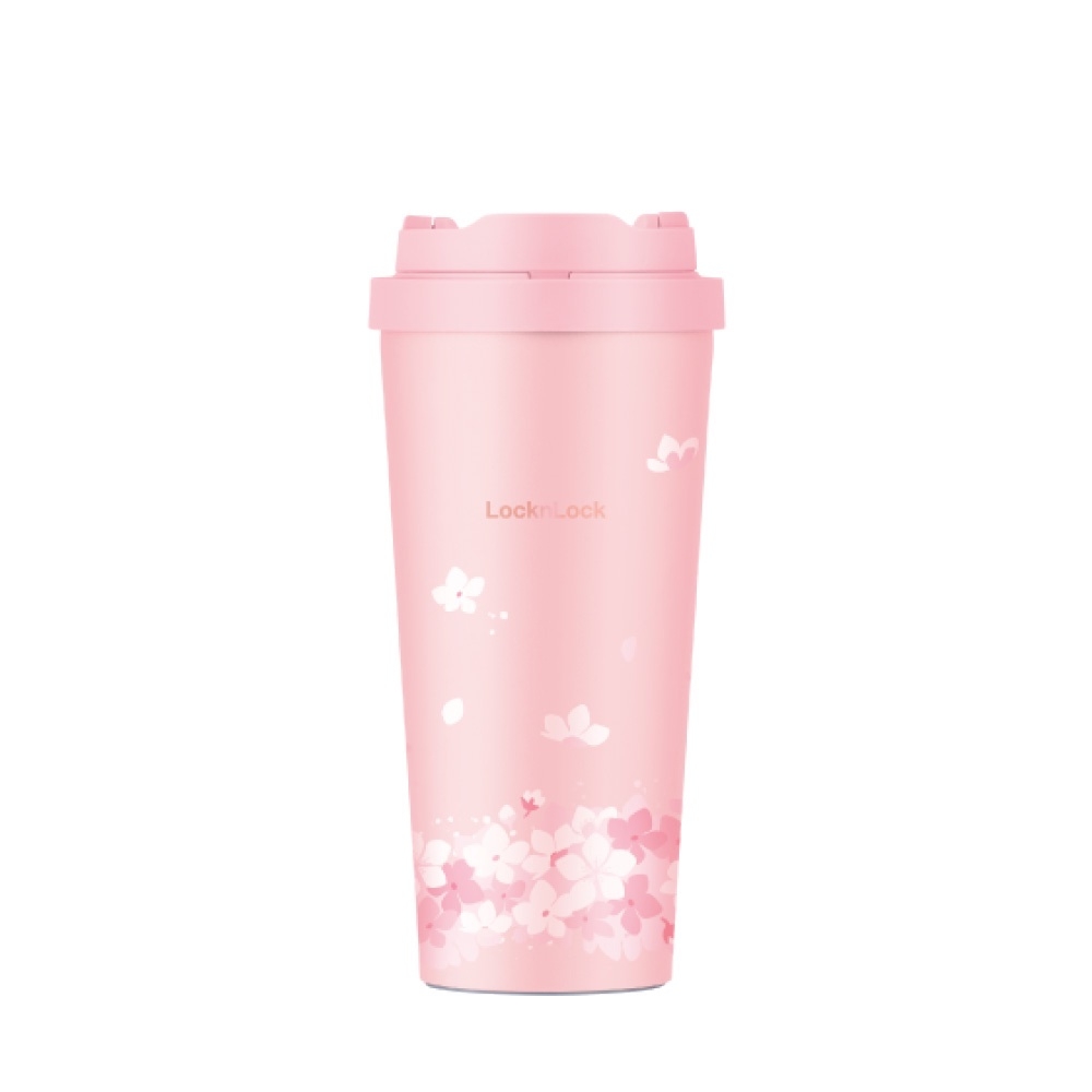 Ly giữ nhiệt LocknLock 550ml LHC3249 Peach Blossom - Hàng chính hãng, mở nắp một chạm, chất liệu thép không gỉ miệng ly rộng - JoyMall