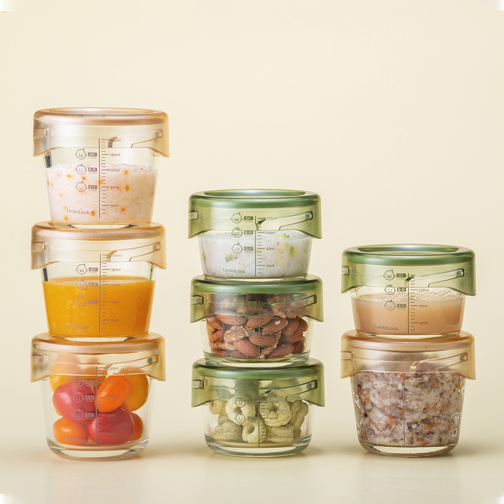 Bộ 3 hộp thủy tinh đựng thức ăn dặm cho bé Lock&Lock LLG542S3IVY - Hàng chính hãng chịu nhiệt tốt có vạch chia - JoyMall