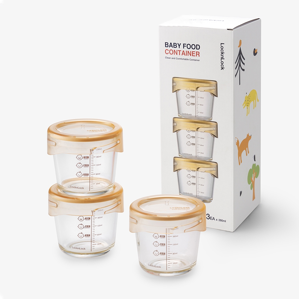 Bộ 3 hộp thủy tinh đựng thức ăn dặm cho bé Lock&Lock LLG542S3IVY - Hàng chính hãng chịu nhiệt tốt có vạch chia - JoyMall