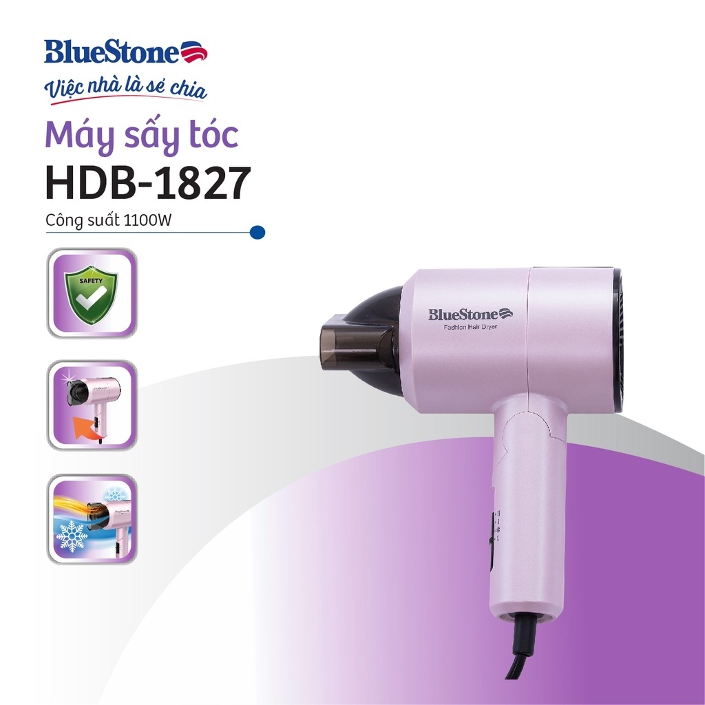 Máy Sấy Tóc BlueStone HDB-1827 1100W, Hàng Chính Hãng, Tay Cầm Gấp Gọn, Tiện Mang Du Lịch, Cất Giữ - JoyMall
