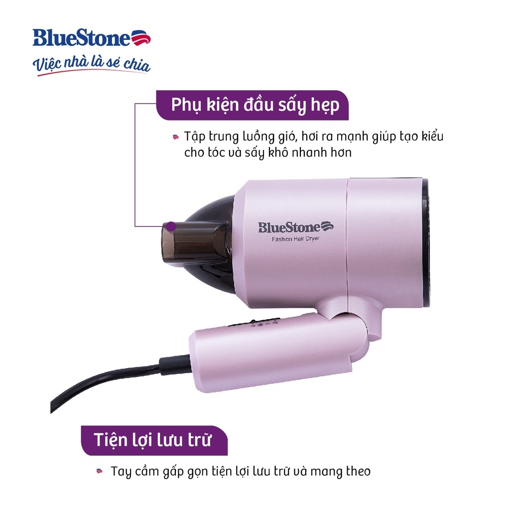 Máy Sấy Tóc BlueStone HDB-1827 1100W, Hàng Chính Hãng, Tay Cầm Gấp Gọn, Tiện Mang Du Lịch, Cất Giữ - JoyMall
