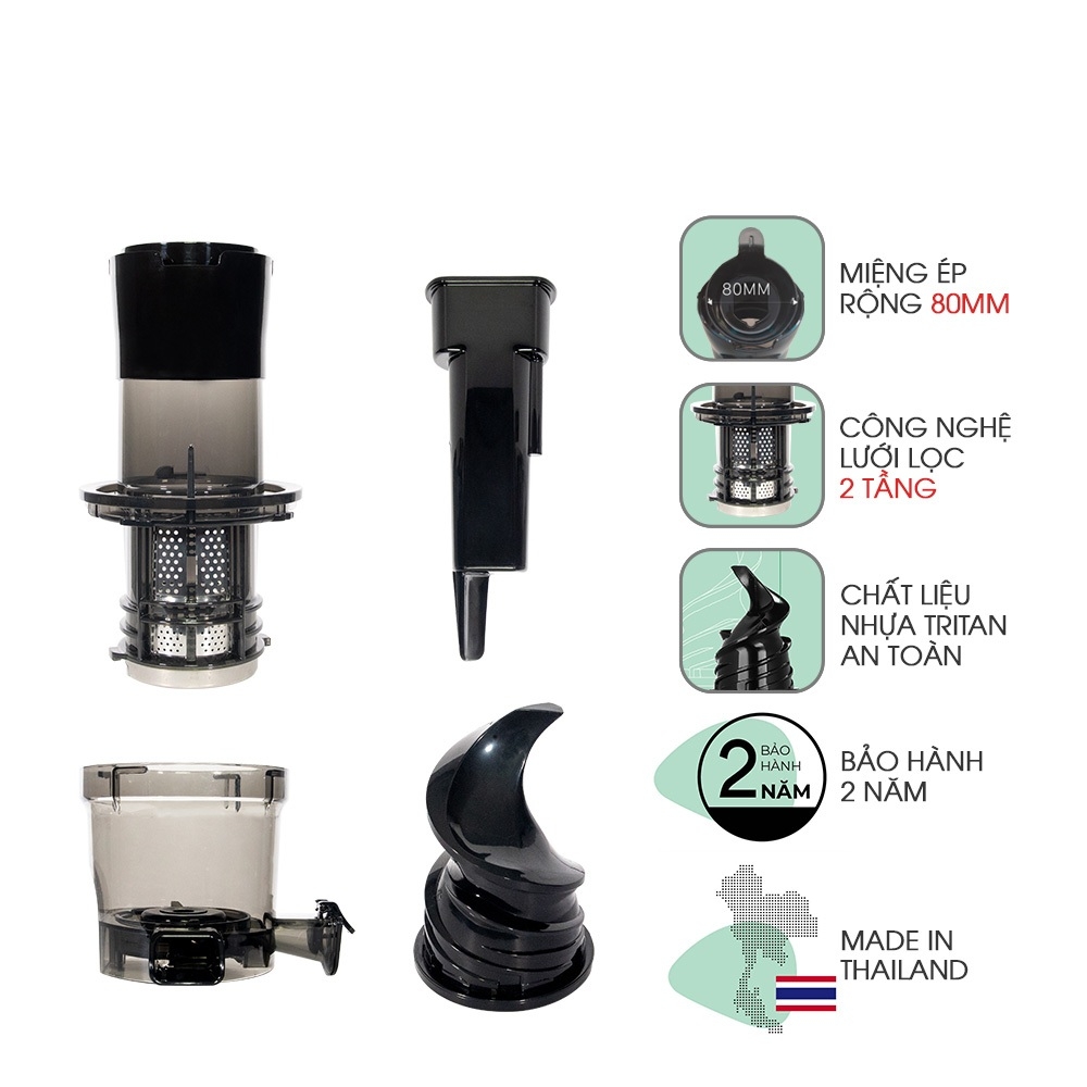 Máy ép tốc độ chậm miệng rộng thế hệ mới Magic Eco AC-139, Hàng Chính Hãng, Trục Xoắn Cơ Học - JoyMall