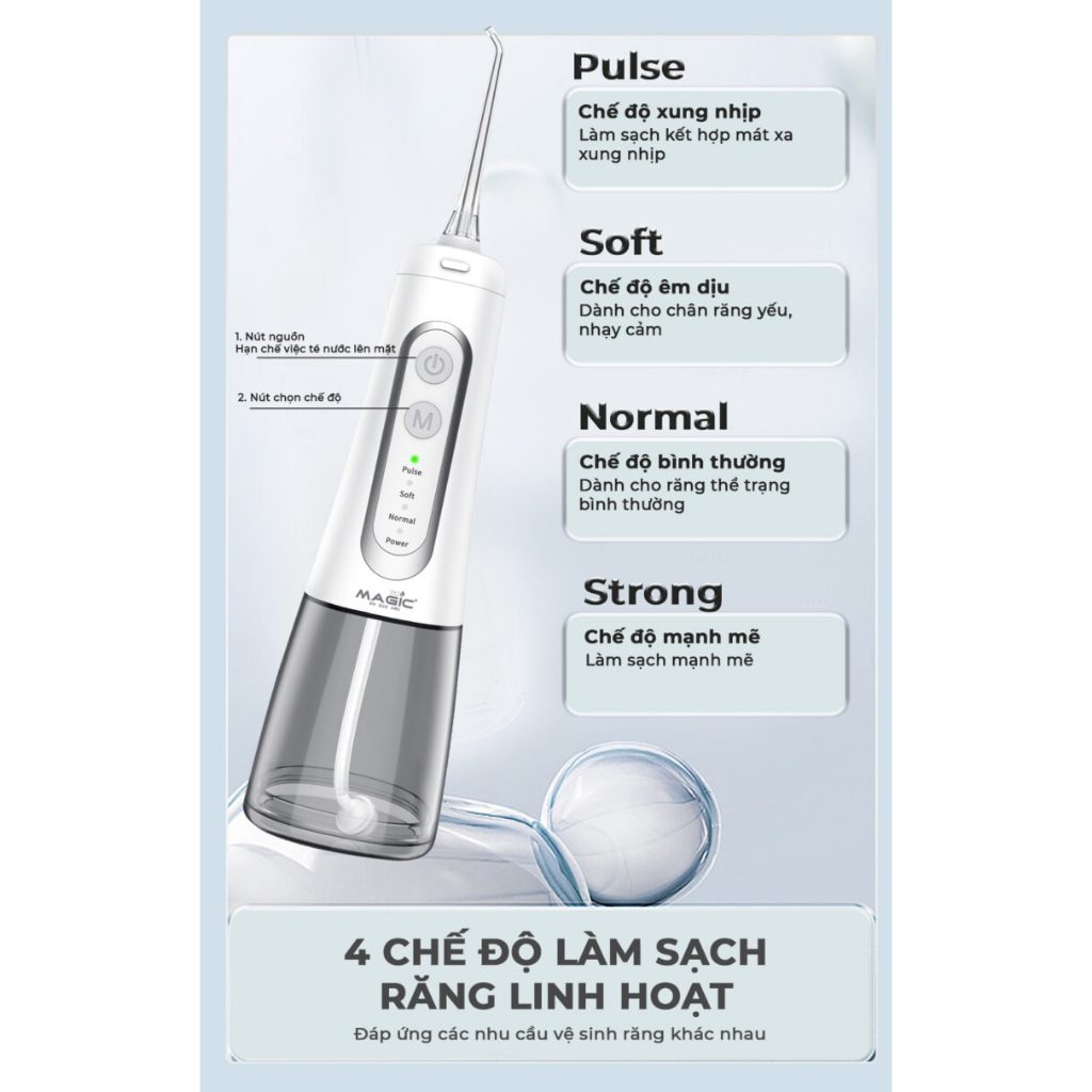 Tăm Nước Magic Eco PRO80, Hàng Chính Hãng, 4 Chế Độ Làm Sạch Răng Linh Hoạt - JoyMall